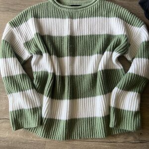 Striped Olive and White Crew Neck Sweater